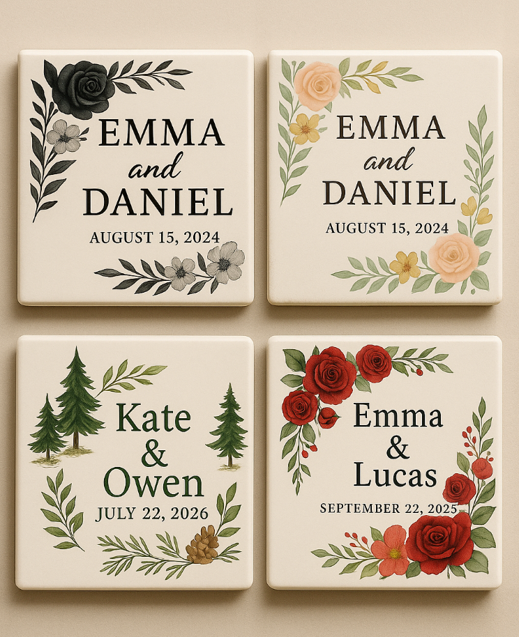 Wedding Ceramic Coasters – Personalized with Names & Dates